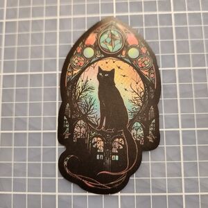 10/$10 Sticker Stained Glass Black Cat Theme Wicca Witchy Goth